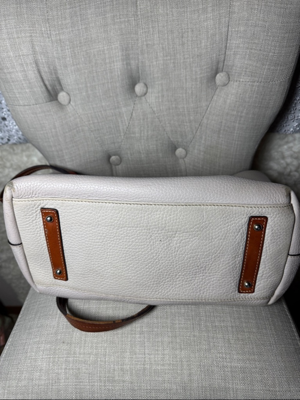 Dooney & Bourke Cream Leather Tote with Brown Handles - Picture 5 of 5